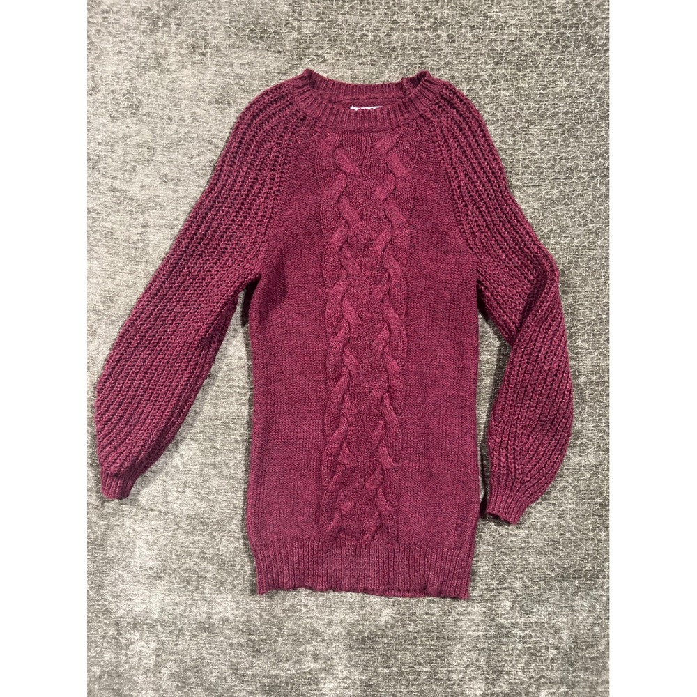 American Eagle Cable Knit Sweater Womens XXS Burgundy Maroon Long Sleeve Raglan